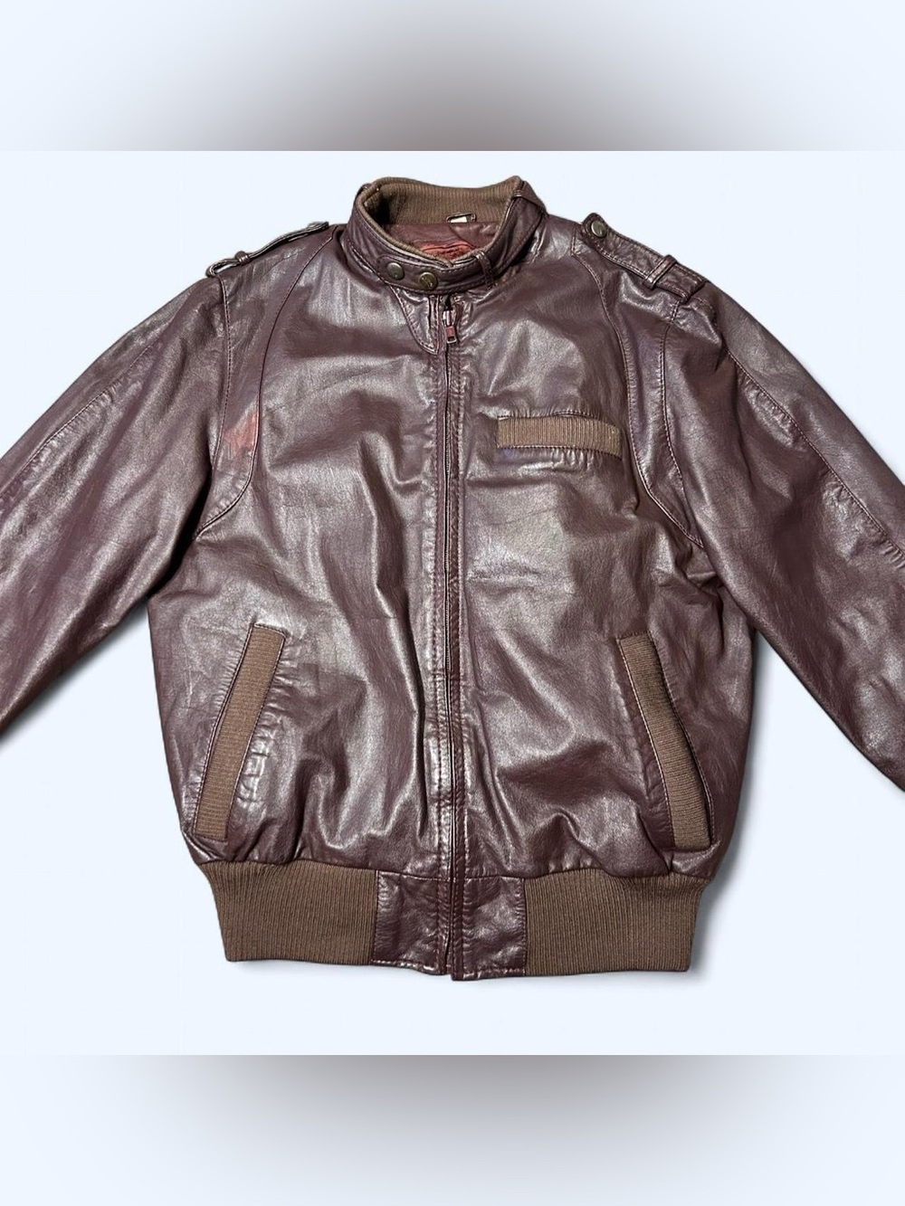 Grunge Brown Leather Bomber Jacket!